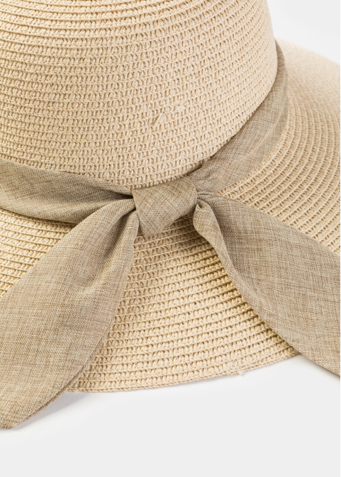 Beige Hat w/ Ribbon in Tone