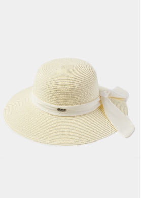 Cream Hat w/ Ribbon in Tone