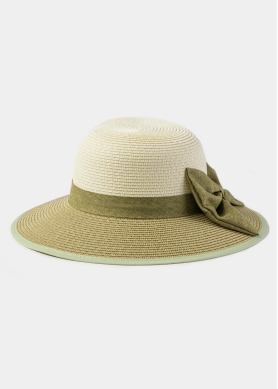 Olive & Beige Hat w/ Olive Bow