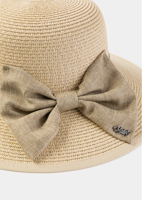 Beige Hat w/ Brown Bow