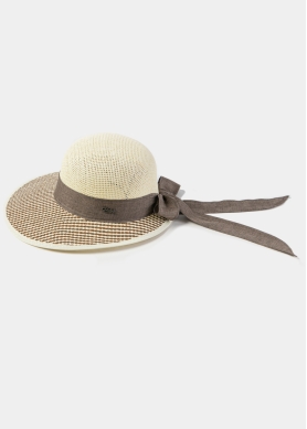 Brown & Beige Lady Hat w/ Brown Ribbon