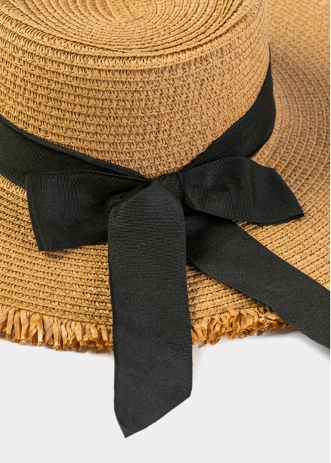 Brown Hat w/ Black Ribbon & Loose Strands