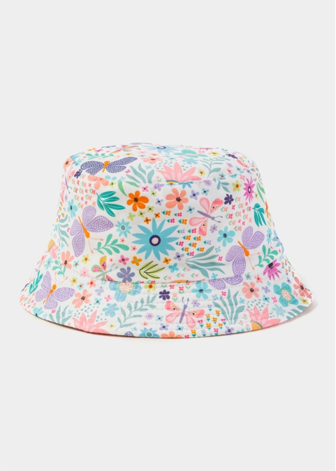 Pink Double Face Kids Bucket Hat w/ Flowers Pattern 