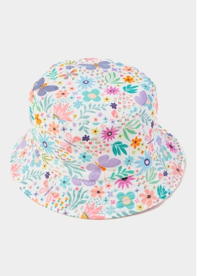 Pink Double Face Kids Bucket Hat w/ Flowers Pattern 