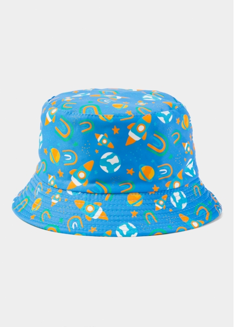 Blue Double Face Kids Bucket Hat w/ Planets Pattern 