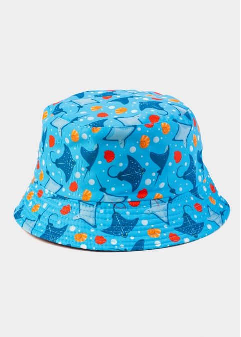 Blue Double Face Kids Bucket Hat w/ Rays Pattern 