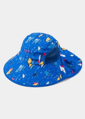 Blue Kids Bucket Hat w/ Neck Protector 