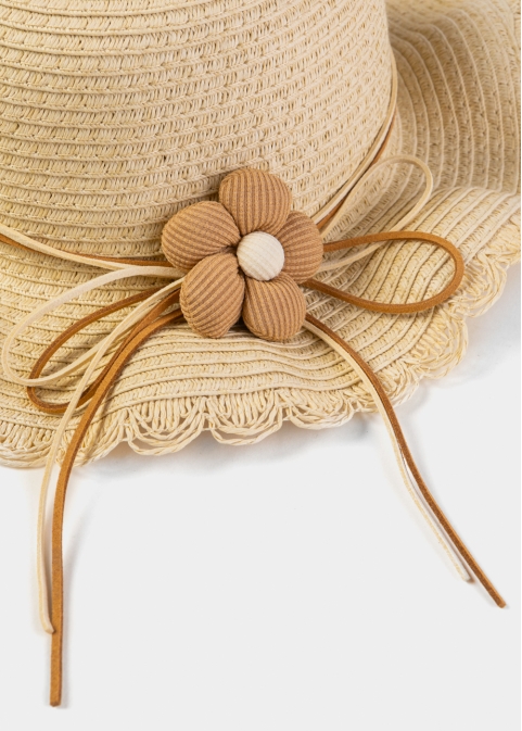 Beige Kids Straw Hat w/ Flower