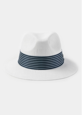  White Panama Style Hat w/ Striped Hatband 