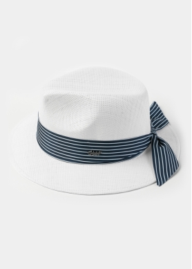  White Panama Style Hat w/ Striped Hatband 