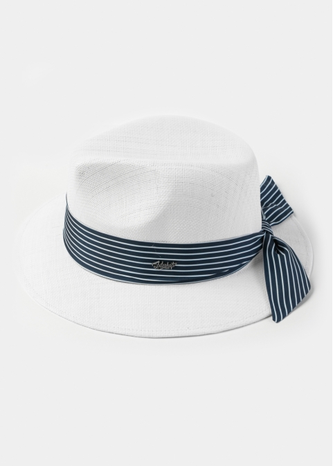  White Panama Style Hat w/ Striped Hatband 