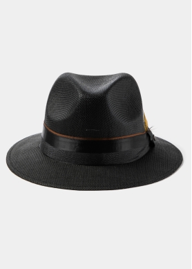 Black Panama Style Hat w/ Black Hatband & Feathers