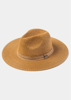 Brown Panama Style Hat w/ Hatband in Tone