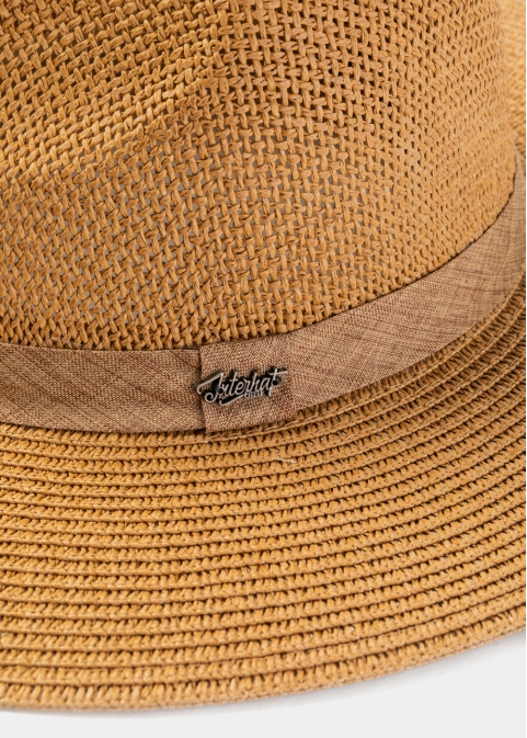 Brown Panama Style Hat w/ Hatband in Tone