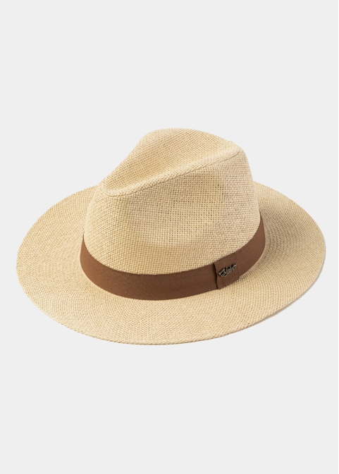 Beige Panama Style Hat w/ Brown Hatband