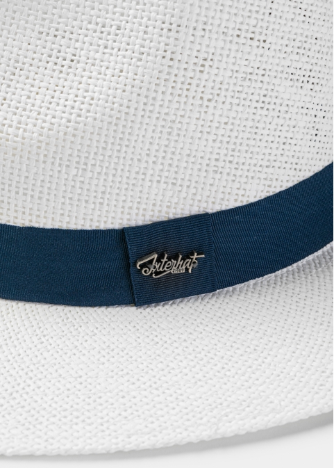 White Panama Style Hat w/ Navy Blue Hatband