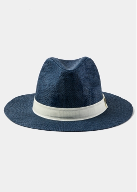 Blue Navy Panama Style Hat w/ Cream Hatband