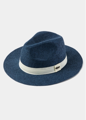 Blue Navy Panama Style Hat w/ Cream Hatband