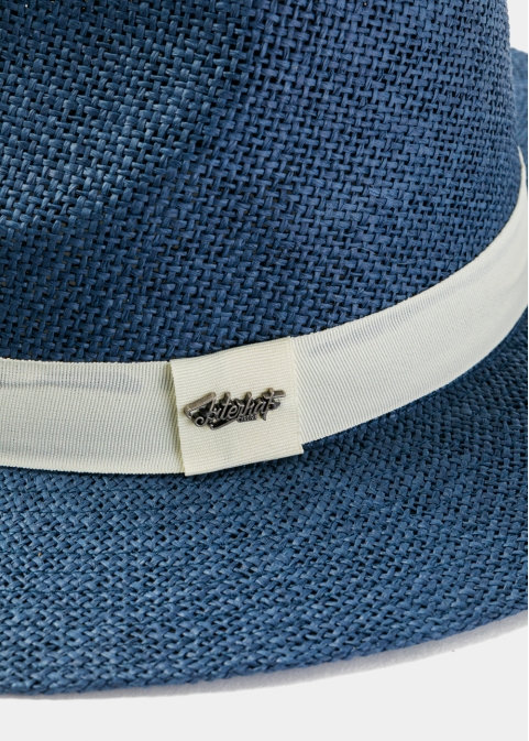 Blue Navy Panama Style Hat w/ Cream Hatband