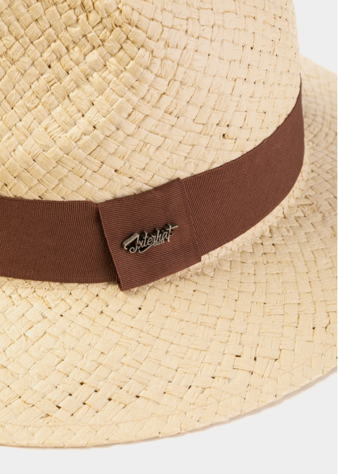 Beige Panama Style Hat w/ Brown Hatband