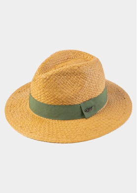 Brown Panama Style Hat w/ Olive Hatband