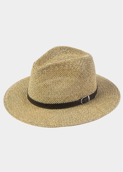 Brown Panama Style Hat w/ Leatherette Hatbelt