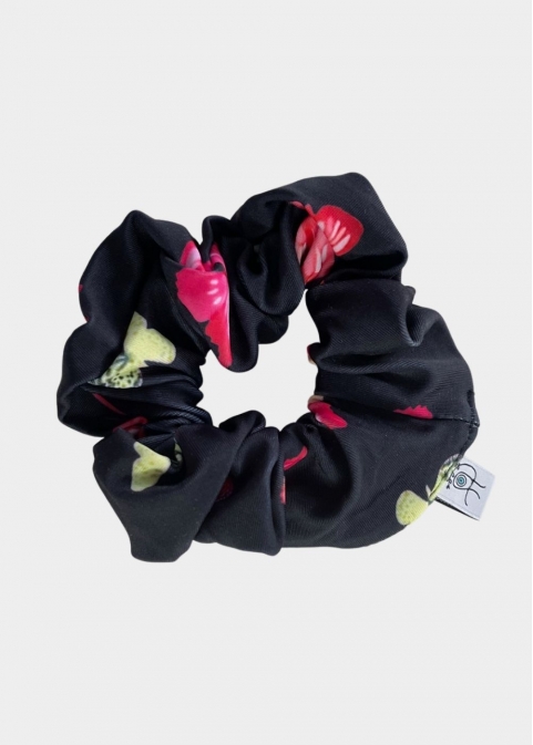 Butterfly Print Shiny Scrunchie Black