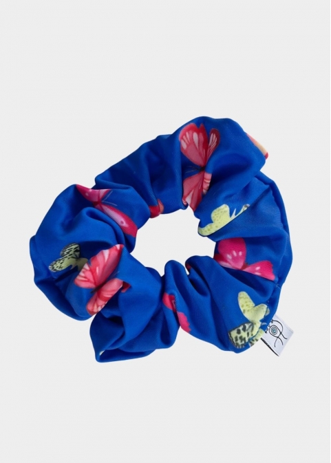 Butterfly Print Shiny Scrunchie Blue