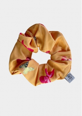 Butterfly Print Shiny Scrunchie Orange