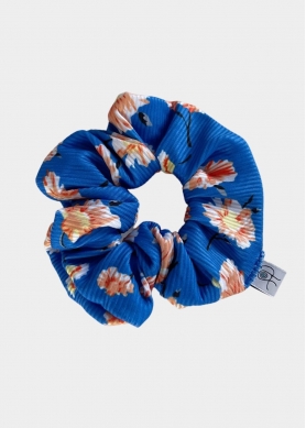 Rib Floral Scrunchie Blue