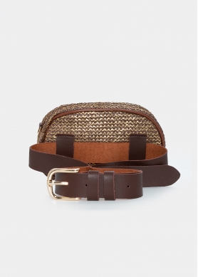 straw small belt bag in brown rose gold