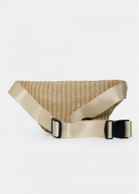 Straw belt bag with shells in beige