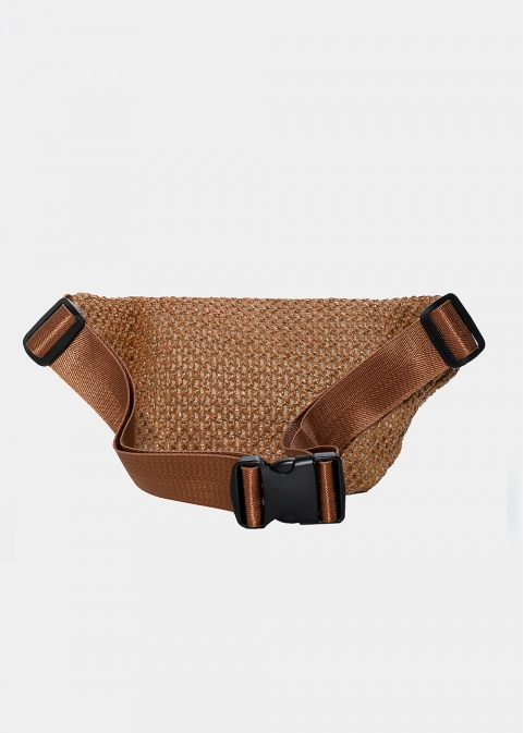 straw belt bag with fringes in brown 