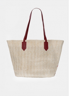 straw bag with red print
