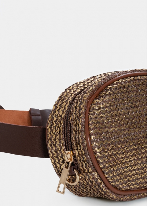 straw small belt bag in brown rose gold