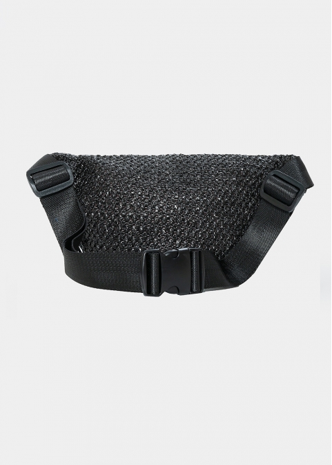 straw belt bag with fringes in black 