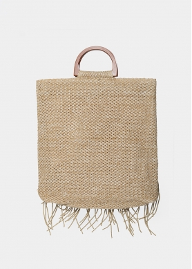 straw bag with fringes in beige