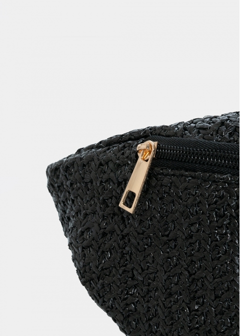 straw belt bag in black