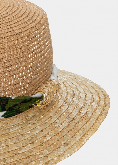 brown & beige straw hat with ribbon