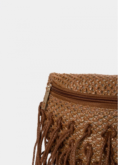 straw belt bag with fringes in brown 