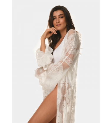 White long-sleeve caftan with circular details