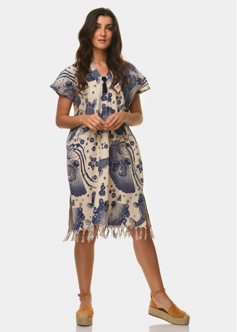 Boho caftan with fishes