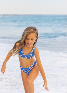 Girls Ribbed Floral Bikini Swimwear - Blue