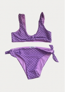 Girls Printed High Waisted Bikini Swimwear - Violet