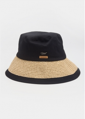 Black Bucket Cotton & Straw Hat 