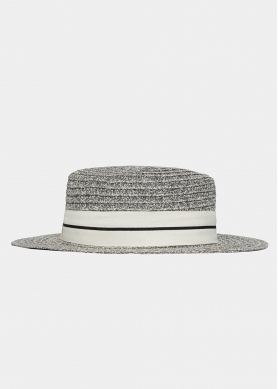 Gray Straw Hat with White Strap