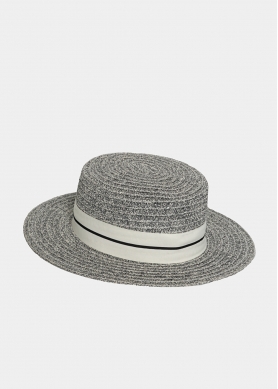 Gray Straw Hat with White Strap