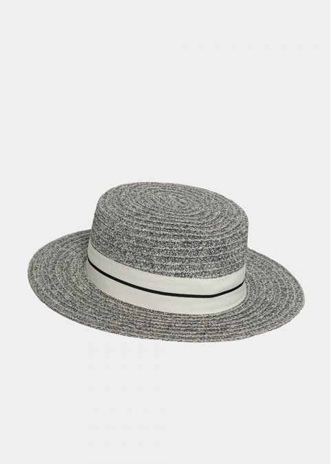 Gray Straw Hat with White Strap
