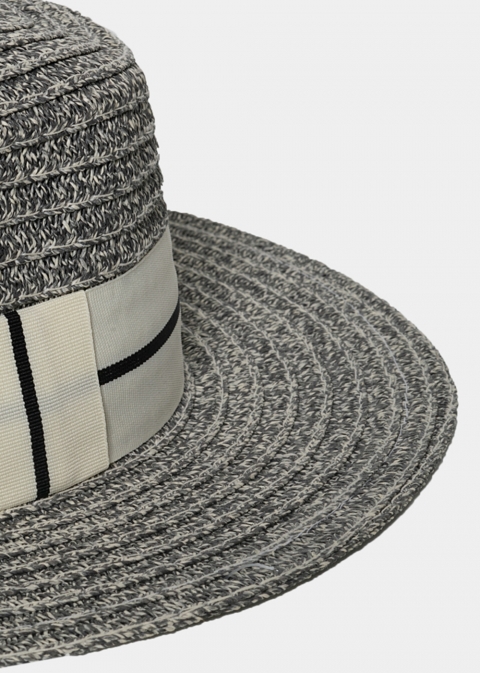 Gray Straw Hat with White Strap