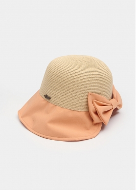 Orange Bucket Cotton & Straw Hat w/ Cotton Bow